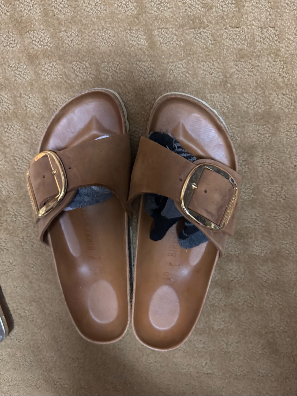 Birkenstock Brown Leather Buckle Slide Sandals - Picture 3 of 3